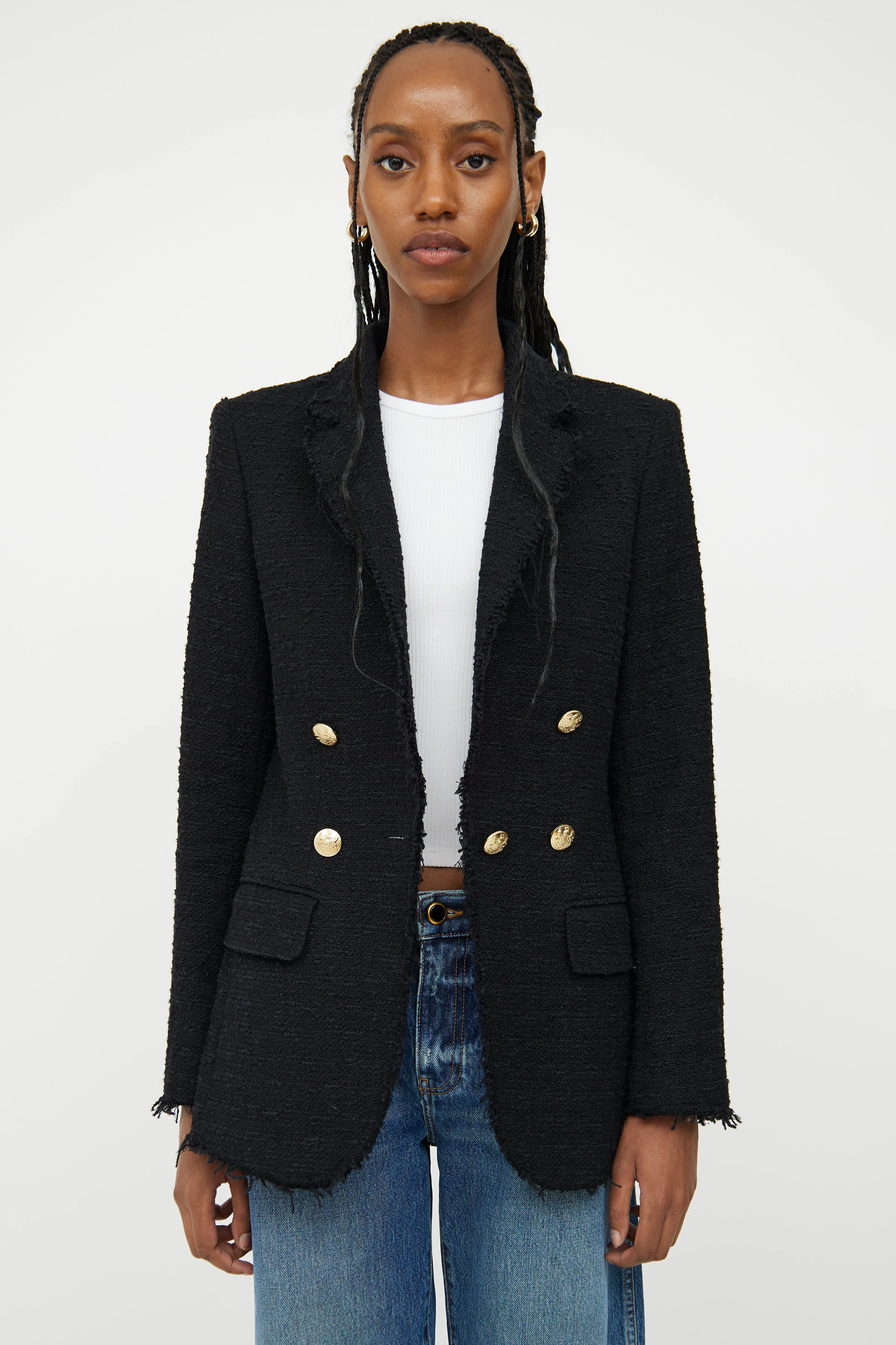 Black Tweed Double Breasted Blazer