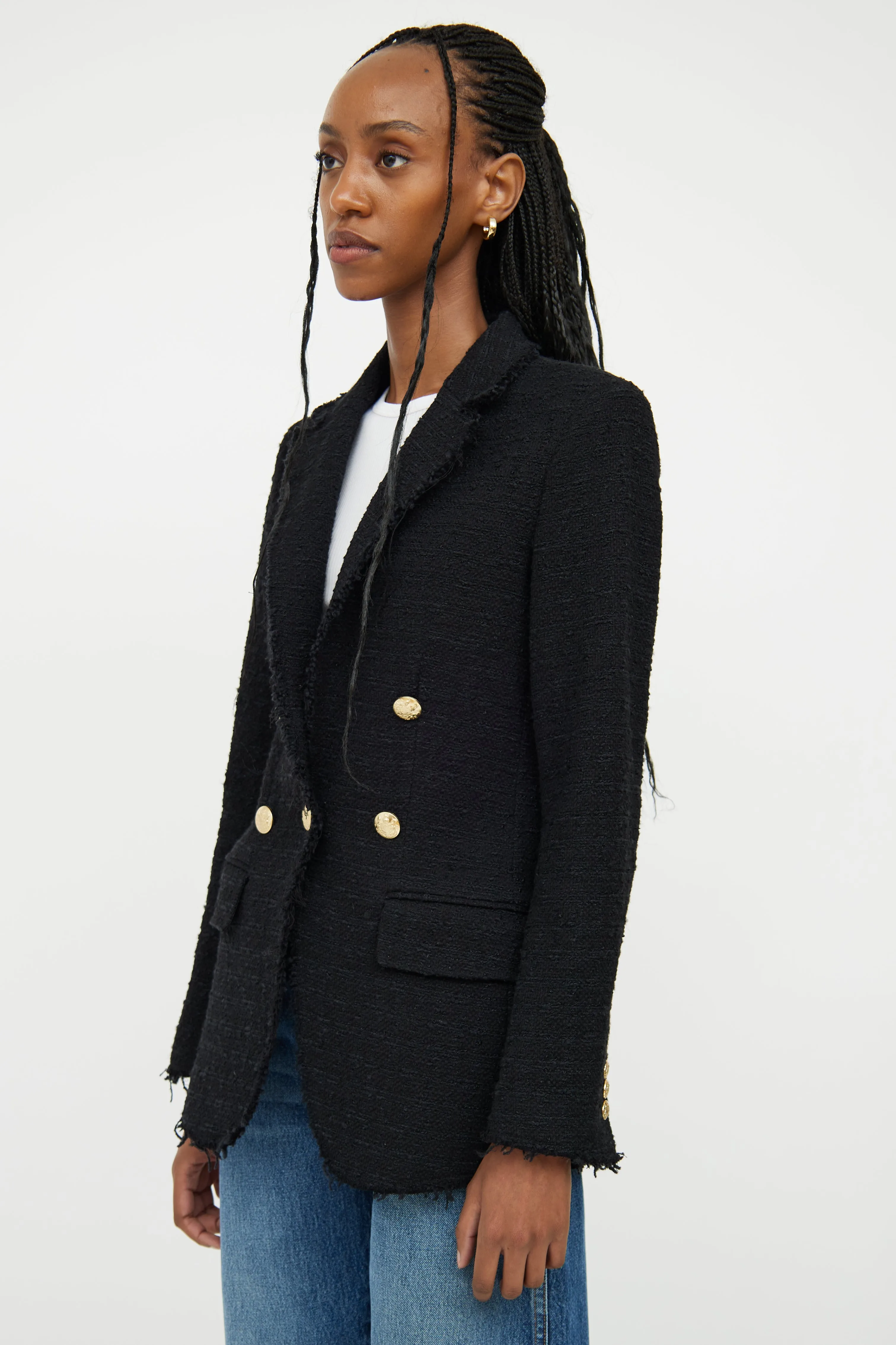 Black Tweed Double Breasted Blazer