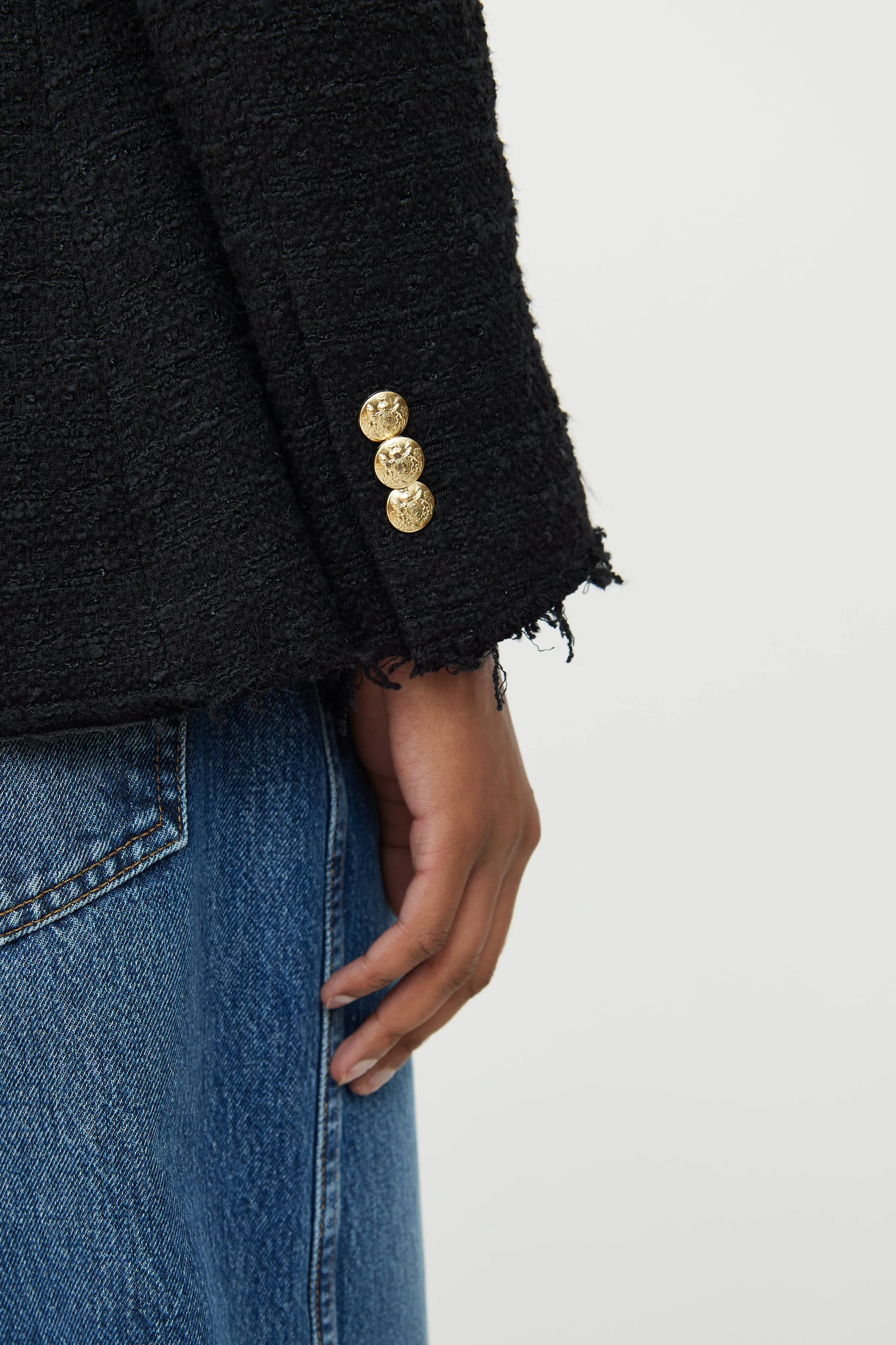 Black Tweed Double Breasted Blazer