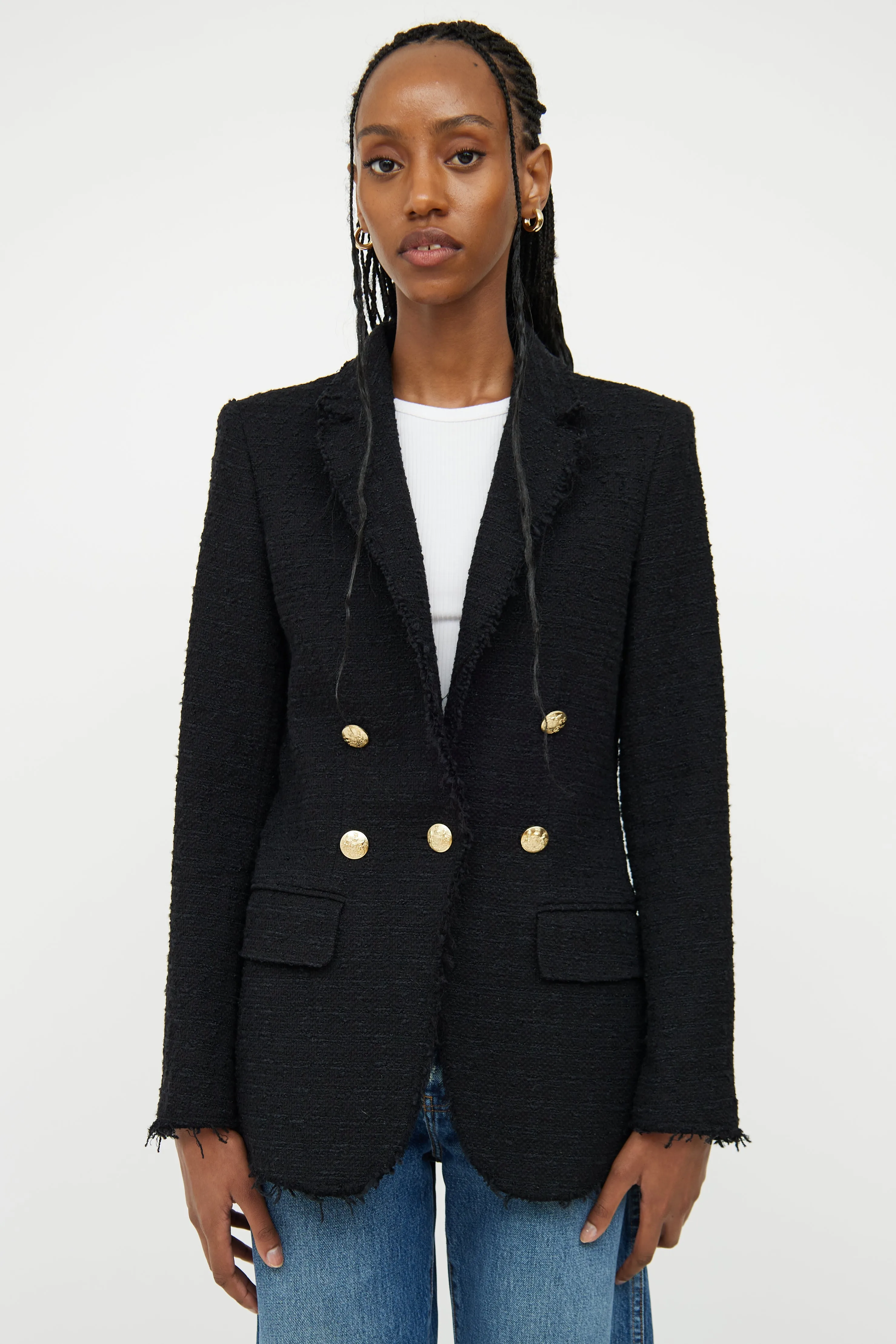 Black Tweed Double Breasted Blazer