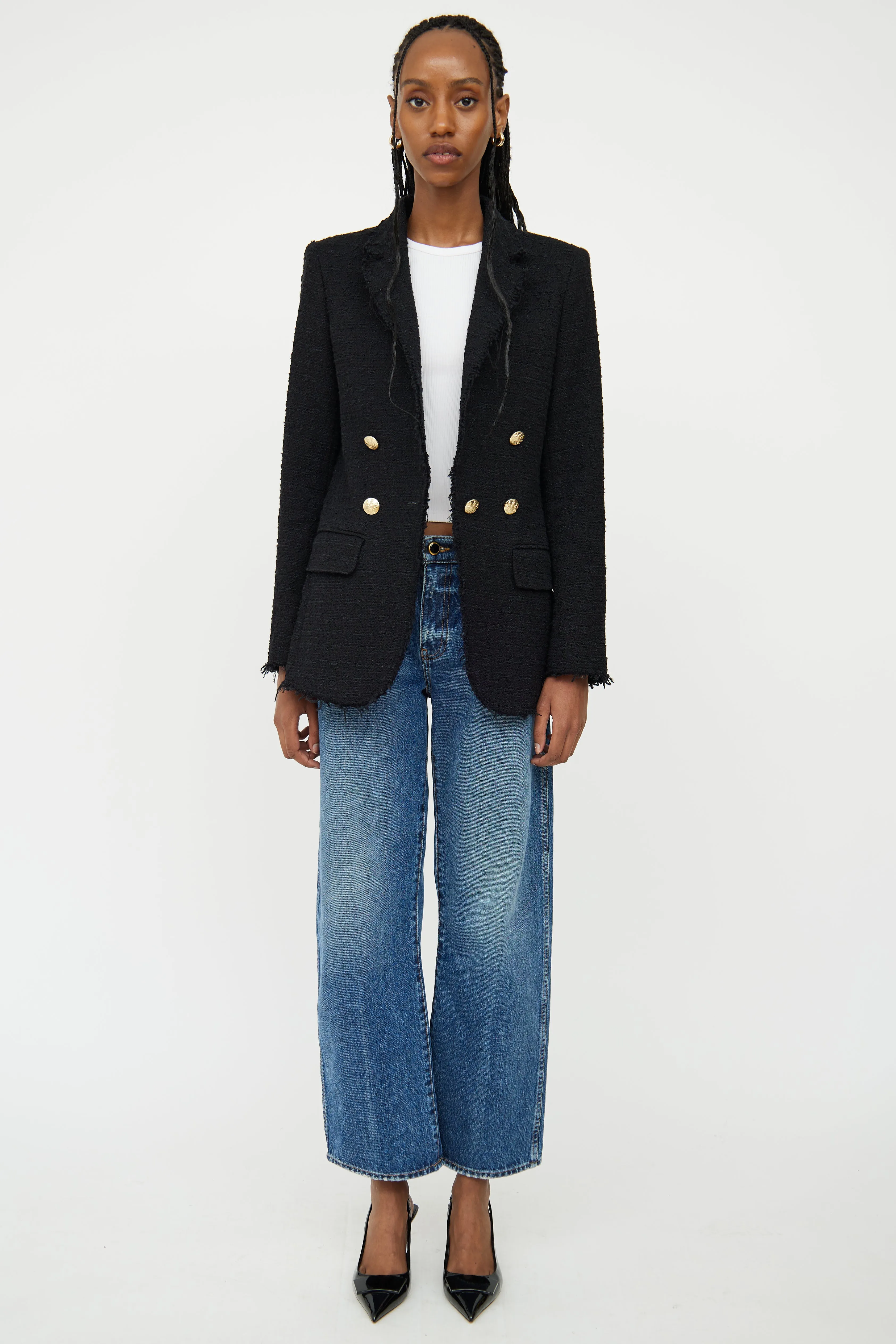 Black Tweed Double Breasted Blazer