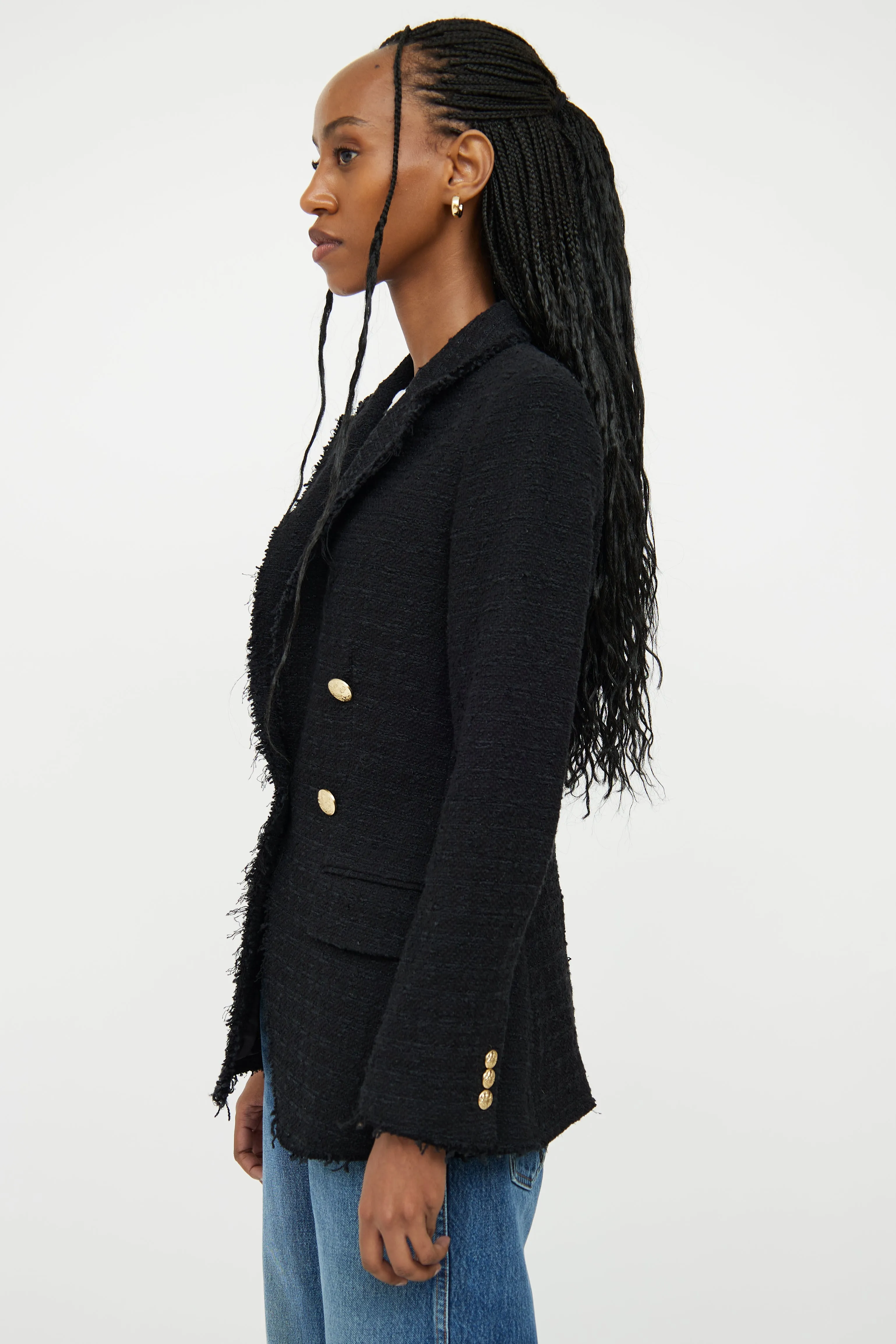 Black Tweed Double Breasted Blazer