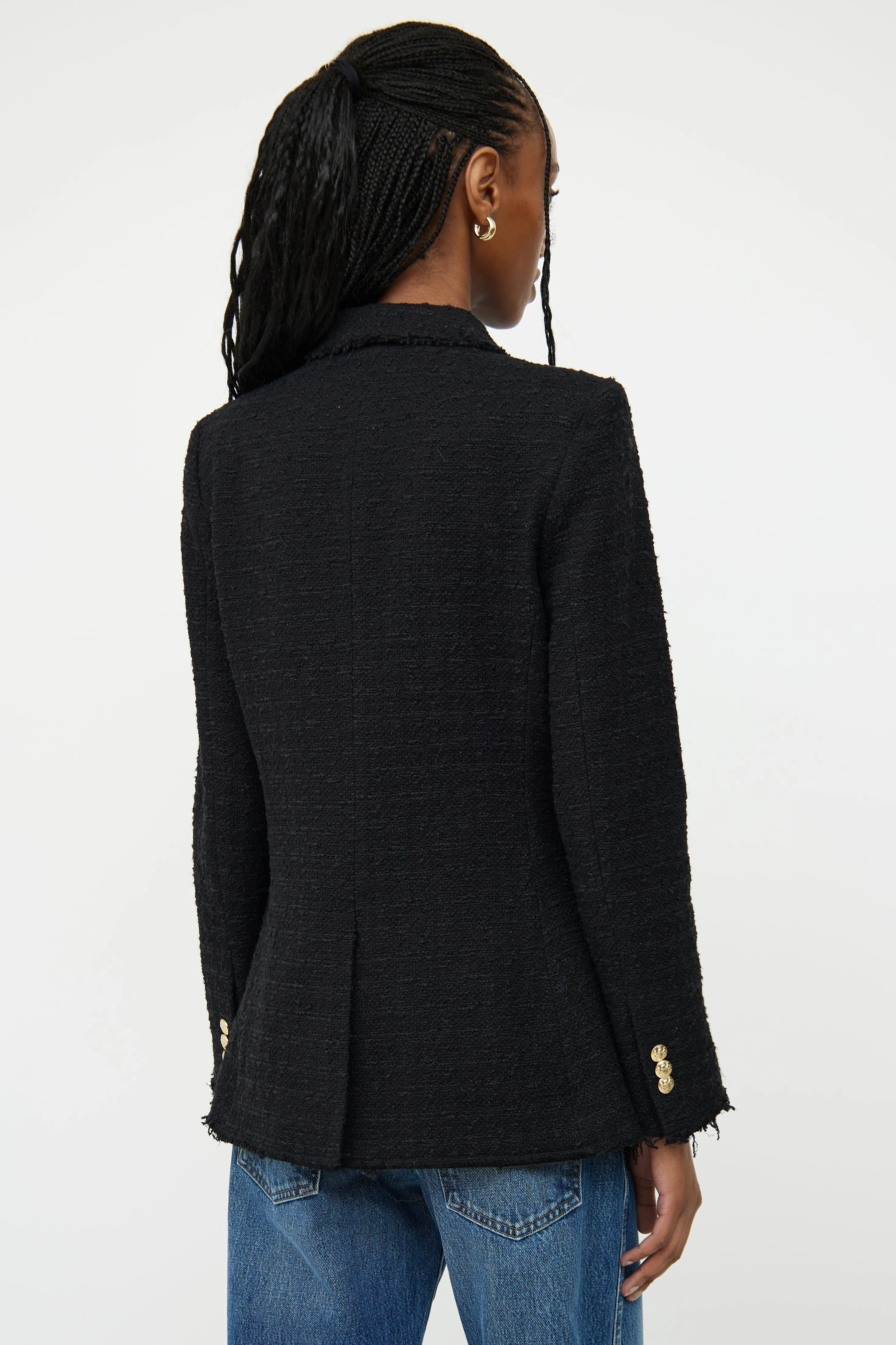 Black Tweed Double Breasted Blazer