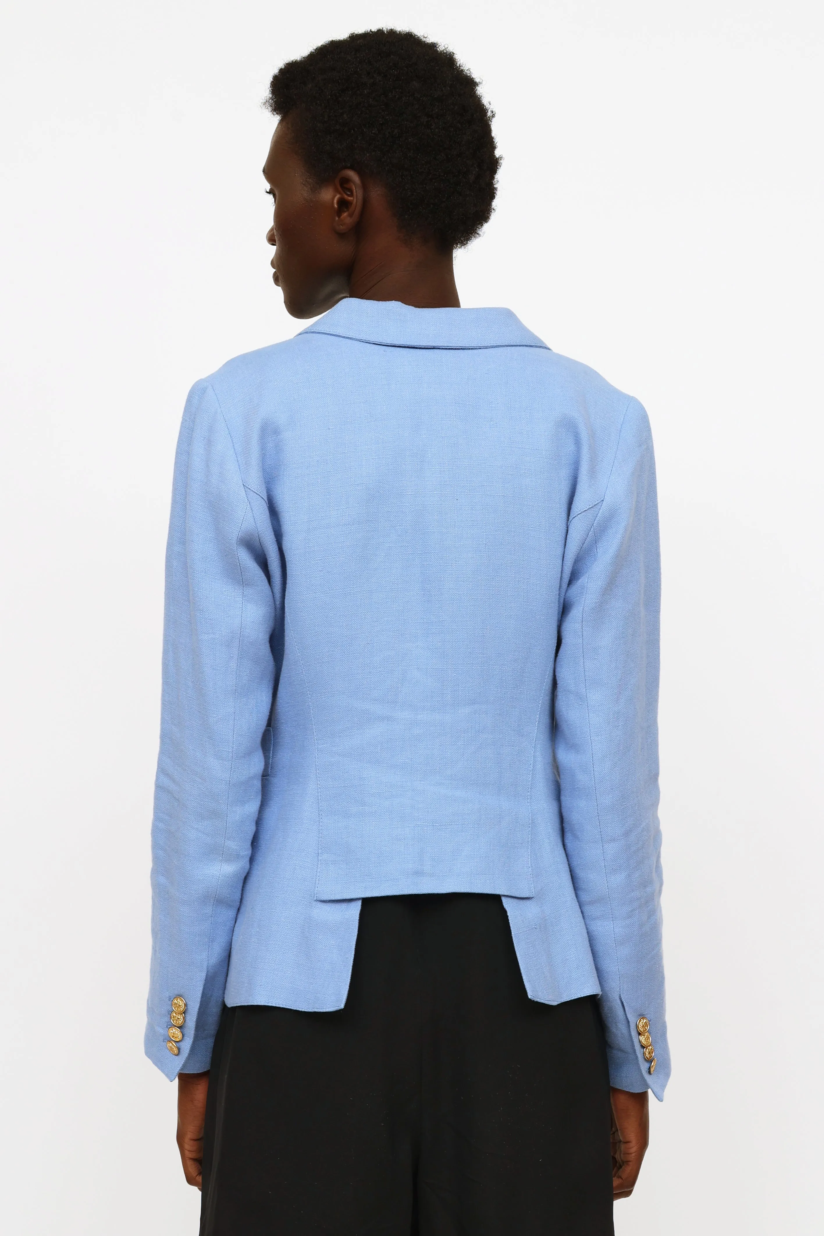 Blue Linen Button Blazer