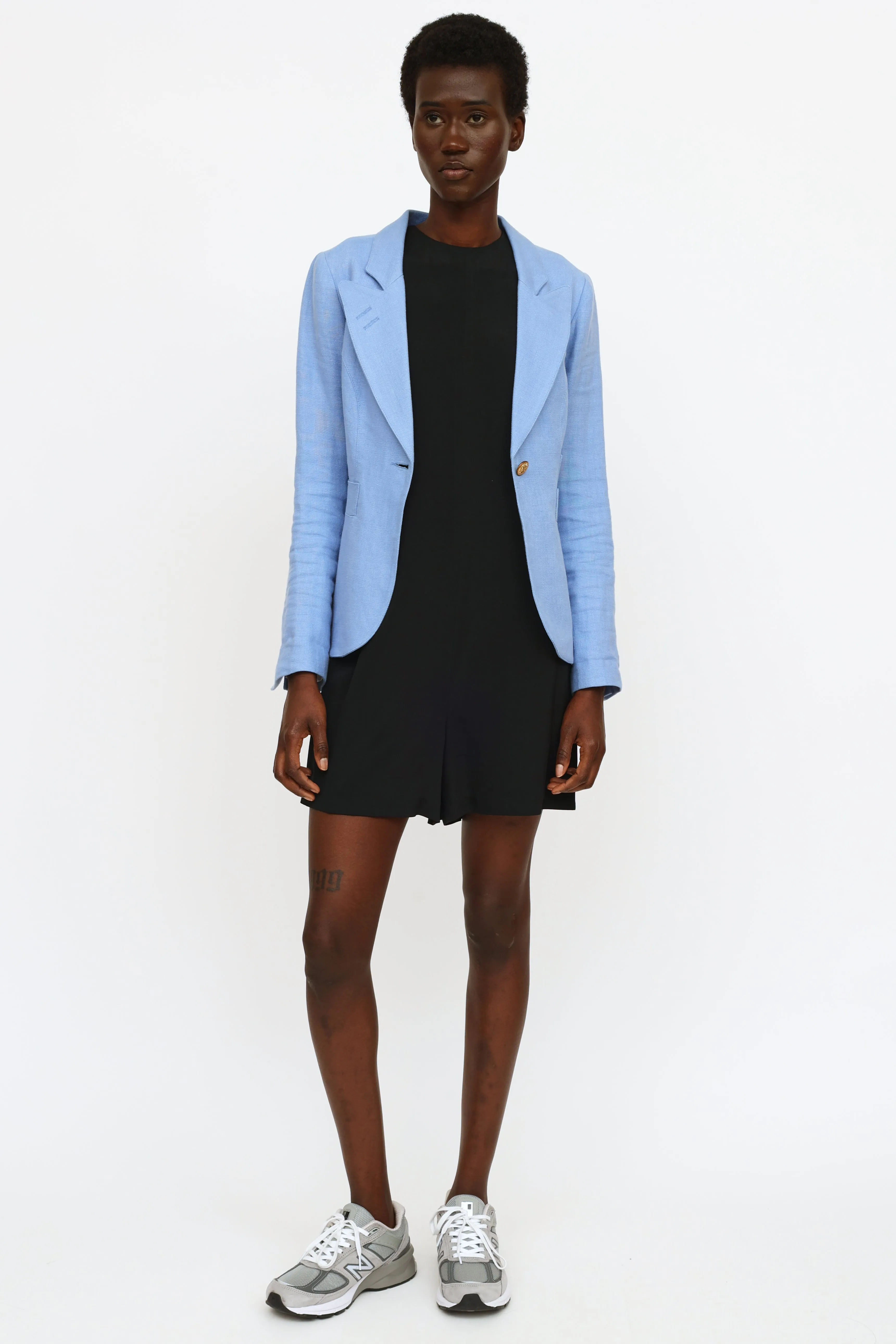 Blue Linen Button Blazer