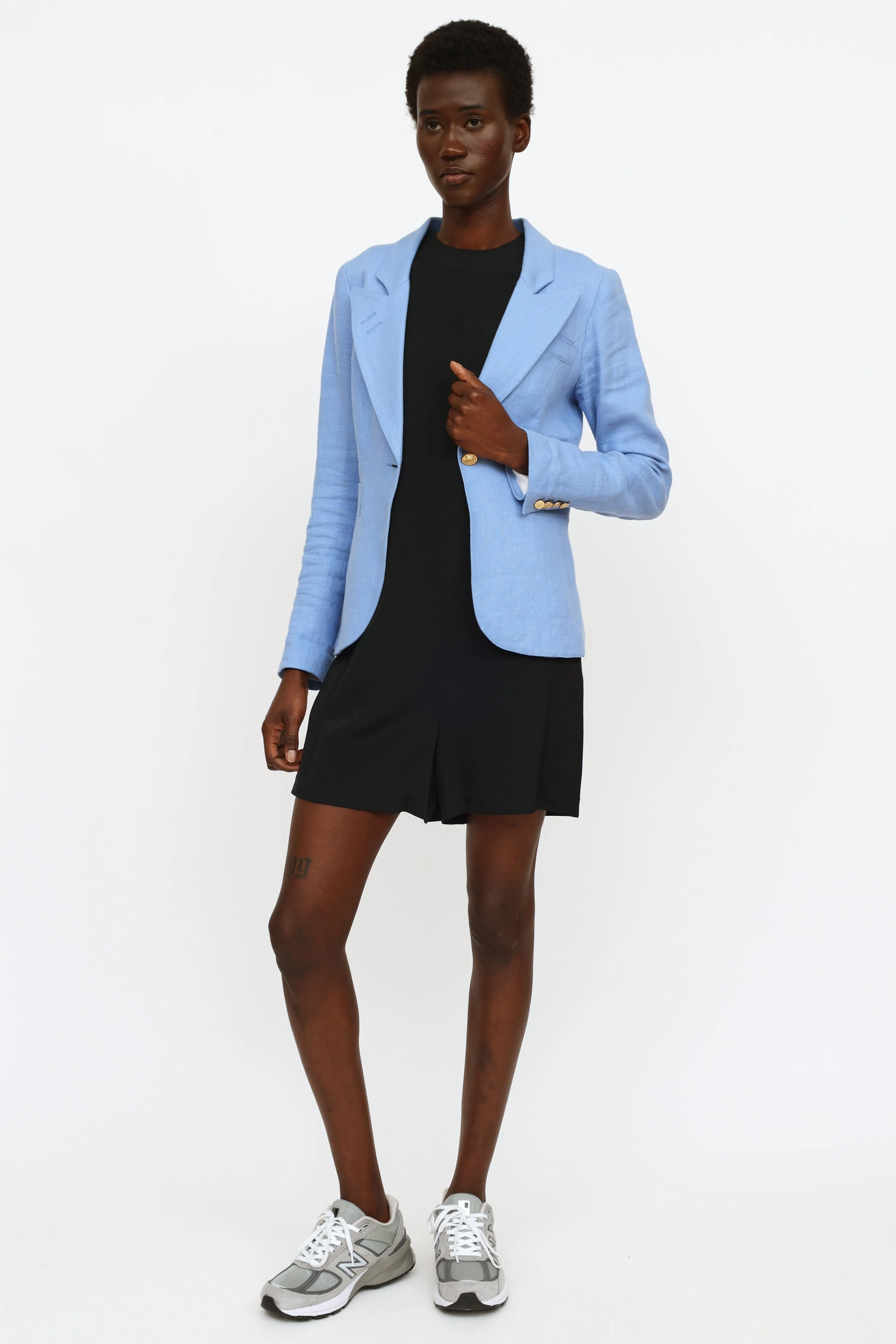 Blue Linen Button Blazer