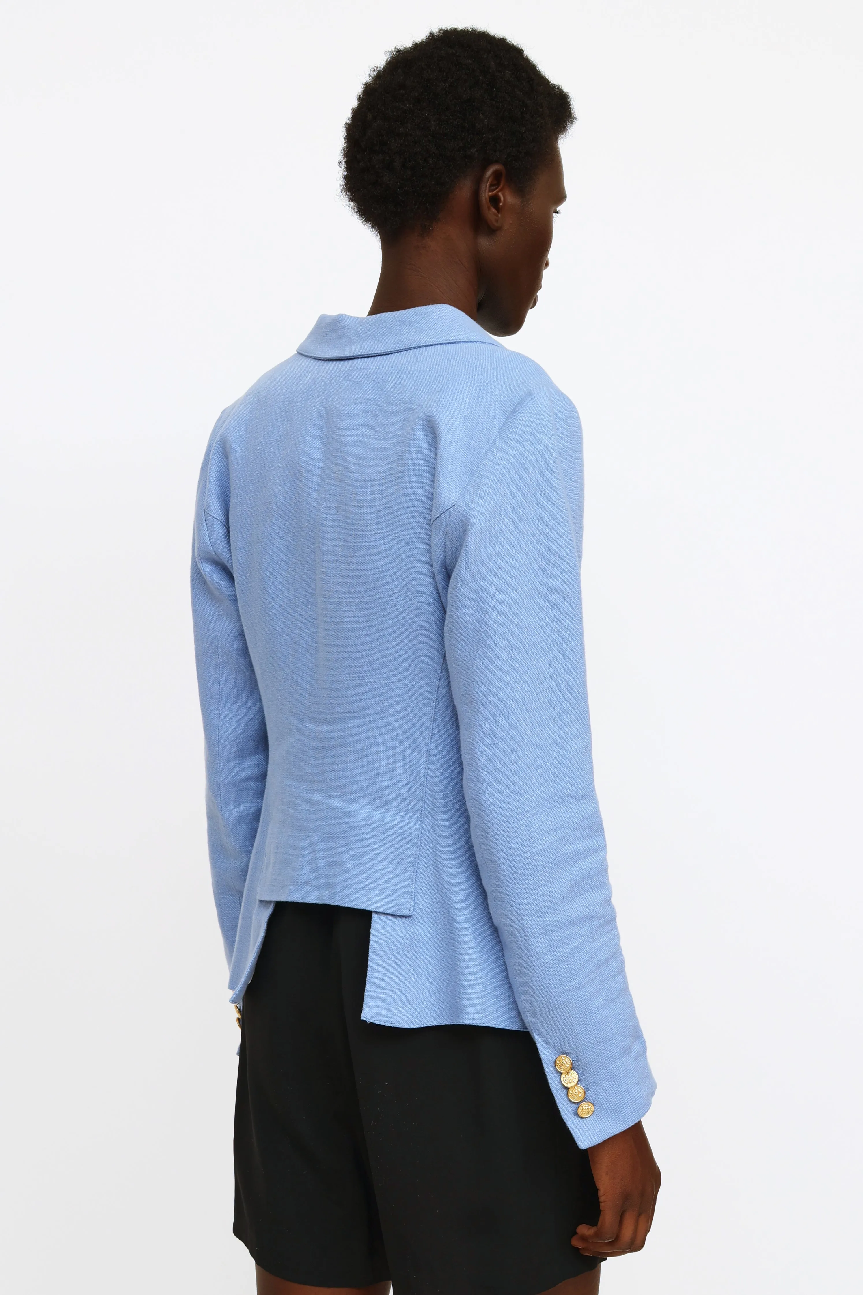 Blue Linen Button Blazer