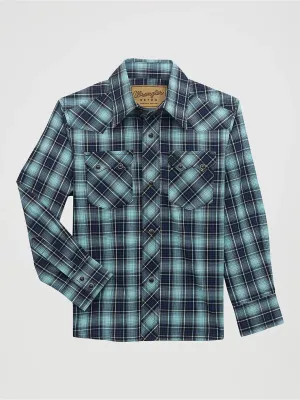 Boy's Wrangler Retro Teal Plaid Snap Shirt