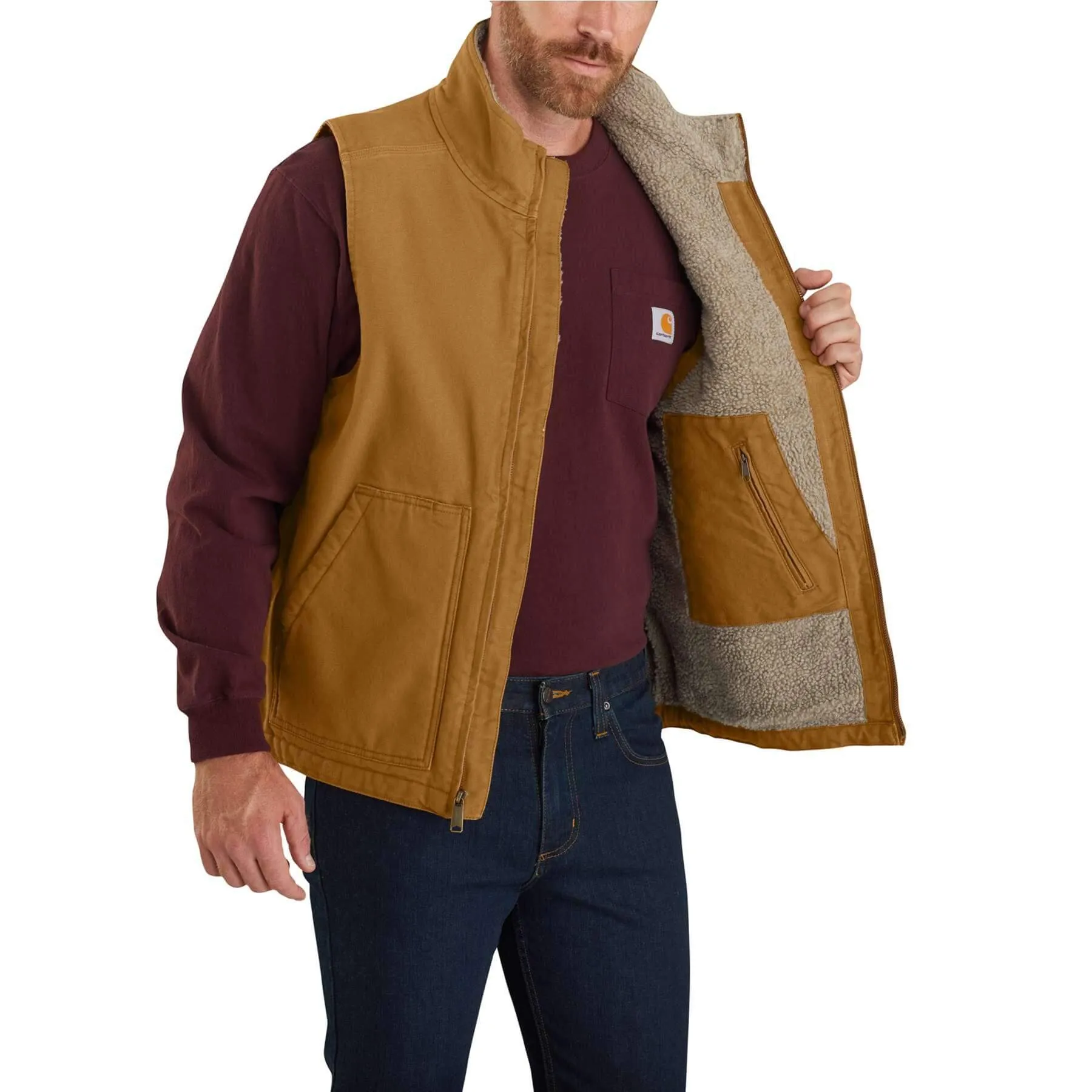 Carhartt Washed Duck Loose Fit Sherpa-Lined Mock Neck Gilet Vest 104277