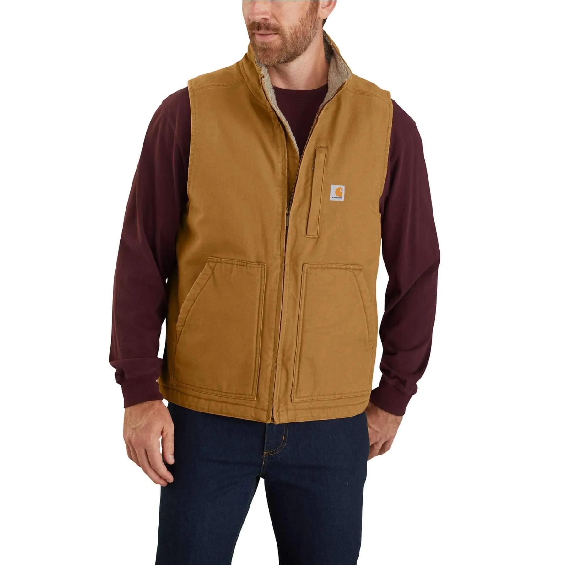 Carhartt Washed Duck Loose Fit Sherpa-Lined Mock Neck Gilet Vest 104277