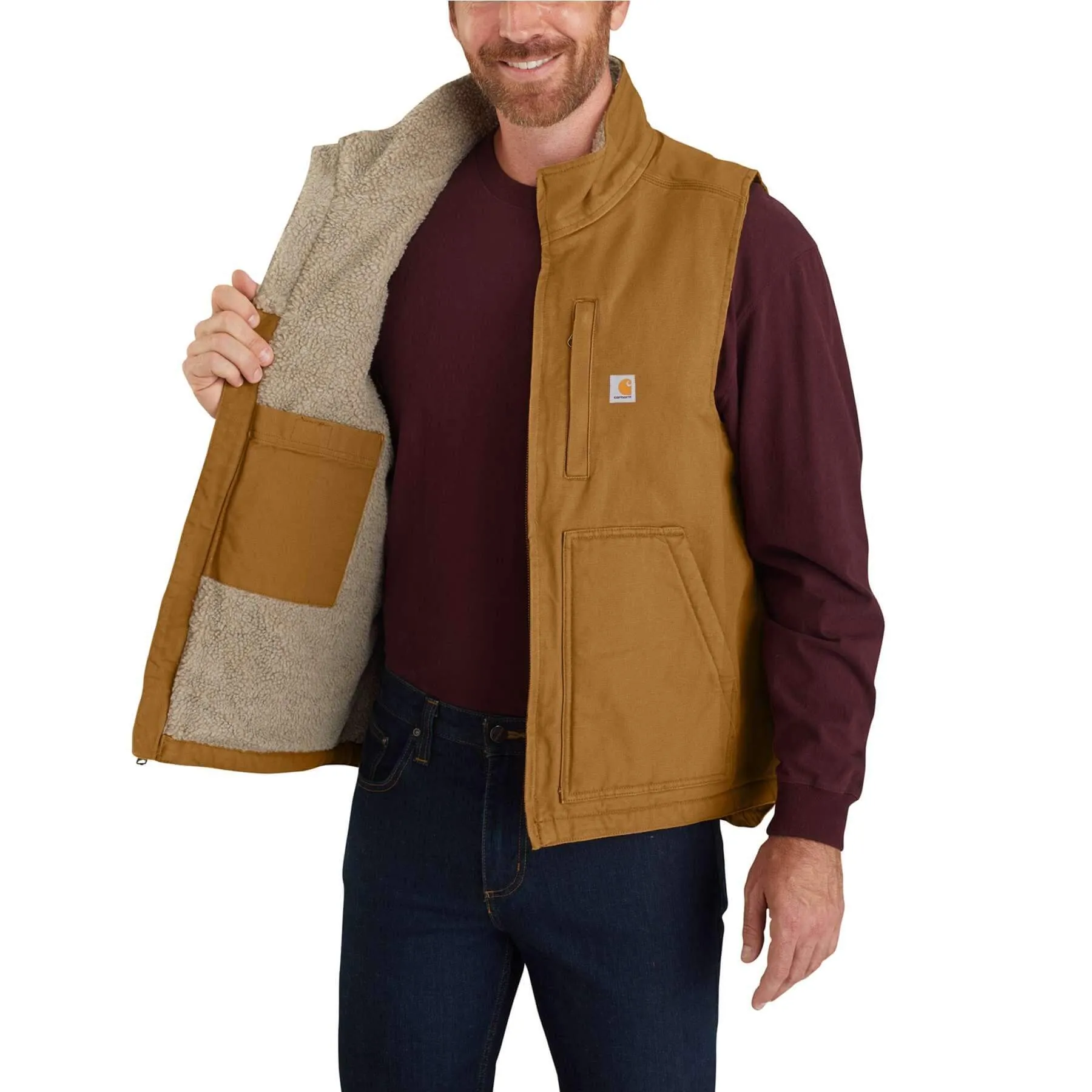 Carhartt Washed Duck Loose Fit Sherpa-Lined Mock Neck Gilet Vest 104277