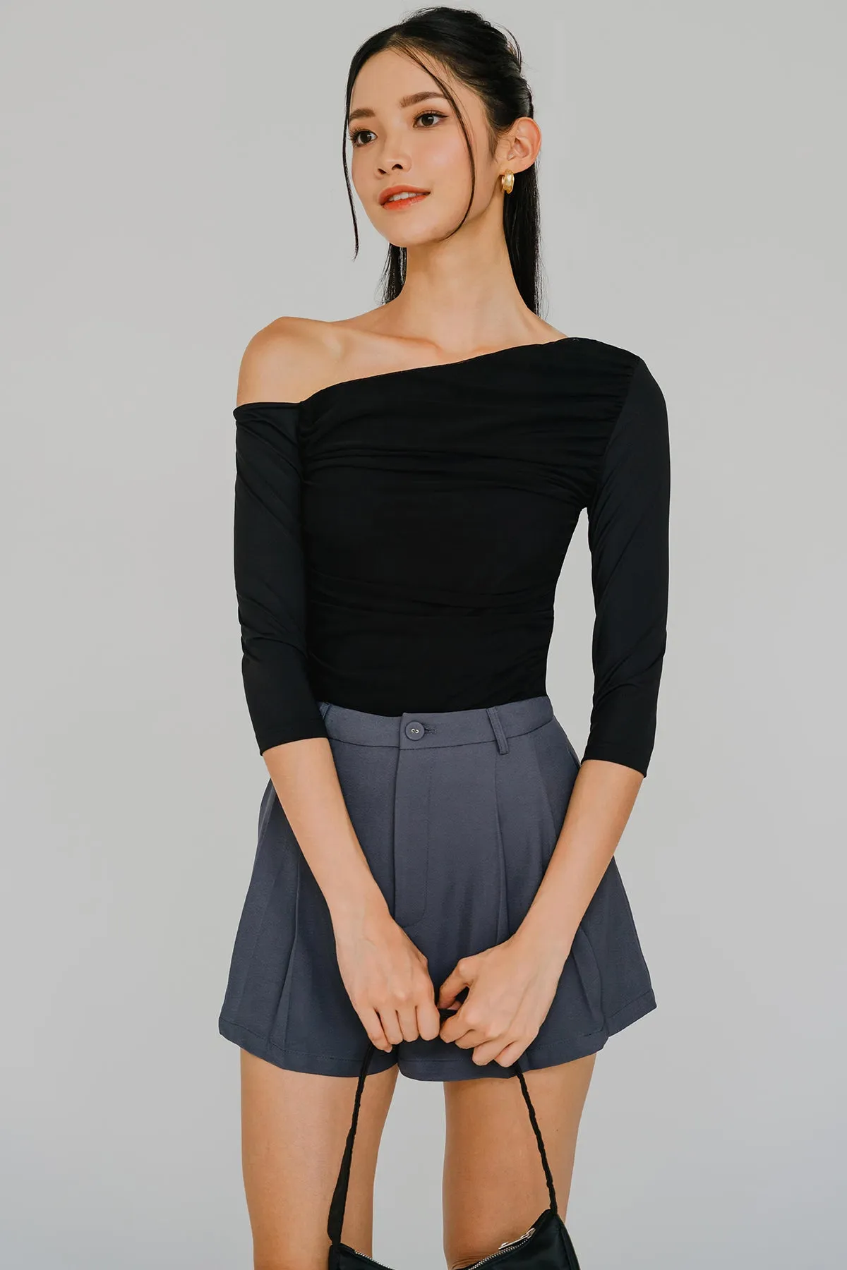 Ciara One Shoulder Mesh Top (Black)