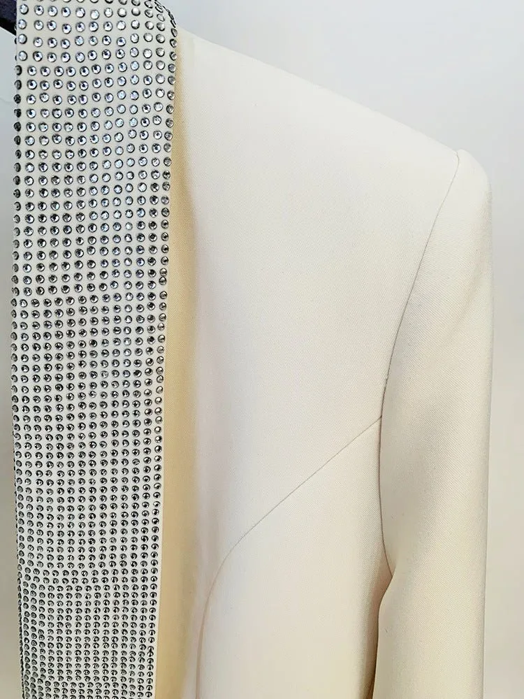 Emerald Sparkle Backless Blazer Dress with Rhinestones for Party Glam