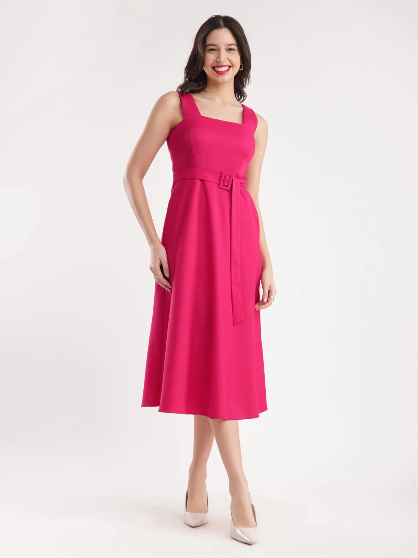 Fit And Flare Dress - Fuchsia
