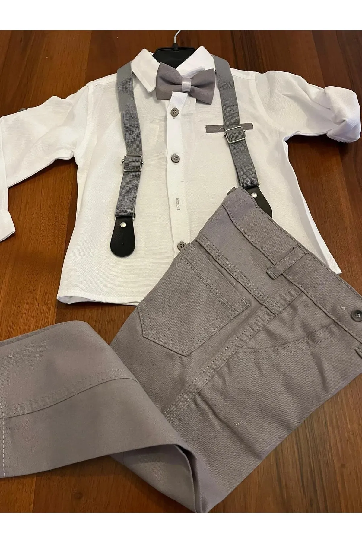 Terry Boy's Grey Shirt Trouser Suspender Suit